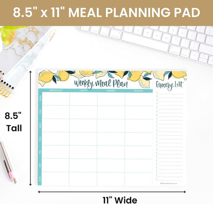 bloom daily planners Horizontal Weekly Magnetic Meal Planning Pad for Fridge with Tear-Off Grocery Shopping List - Hanging Food/Menu Organizer Notepad with Magnets - 8.5” x 11” - Lemons