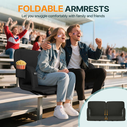 HOPERAN 25in Heated Stadium Seats for Bleachers, Dual Control, 2 PCS, Black | Independent Seat & Back 3 Level Heat (NO Battery), Soft Cushion, 6 Recliner, Anti-Slip, Side Pockets, Backpack Straps
