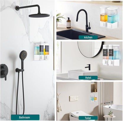 Pollock Shampoo and Conditioner Dispenser,Black 3 Chamber * 500ML | Shower Soap Dispenser Wall Mounted, Body Wash Dispenser No Drill,Refillable Shower Dispenser for Bathroom,Hotel,Public Place