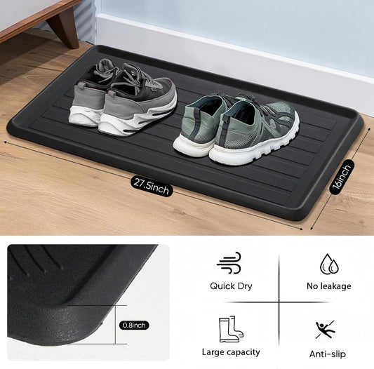 Rubber Boot Tray for Entryway, Multipurpose Boot Mat, Shoe Tray, Shoe Mat for Indoor and Outdoor, 16x27.5, Black