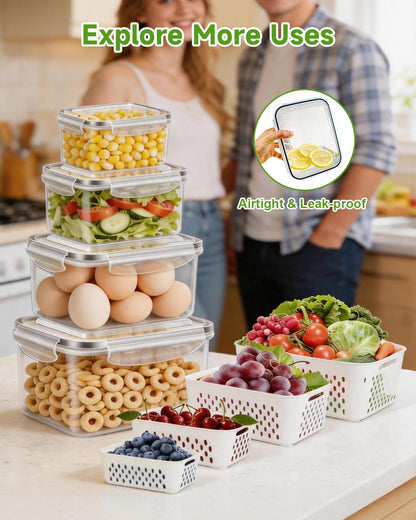5 Pack Fruit Storage Containers for Fridge Berry Keeper Produce Saver | Leak-proof Food Container Set with Colander Veggie Keep Fresh BPA Free Plastic Refrigerator Organizer Freezer Dishwasher Safe