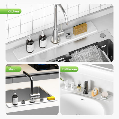 Premium Stone Faucet Mat for Kitchen Sink, 30" x 4" White | Quick Drying & Water Absorbent, Sink Splash Guard Tray for Prevents Moisture Buildup