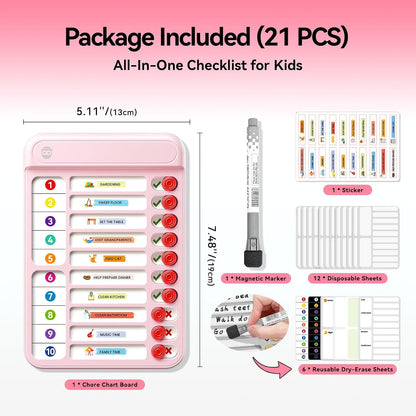 Chore Chart for Kids with Timer, 21 PCS Checklist Magnetic Schedule Board, ADHD Tools with 99-Min Countup/Down Visual Timer, Bedtime/Morning/Daily Routine Chart Dry Erase to Do List with Slider(White)