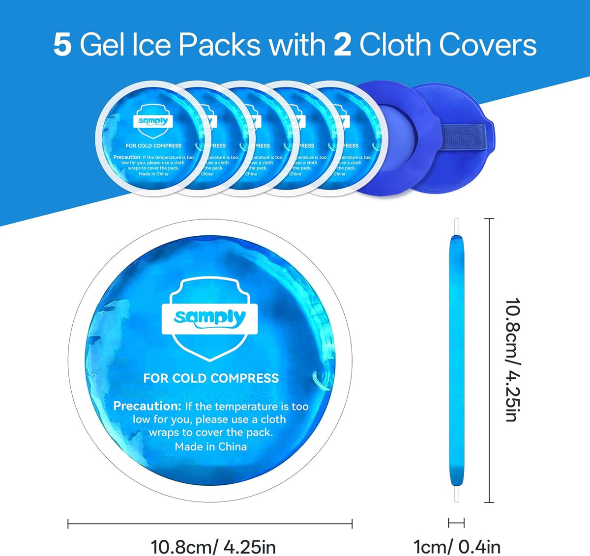 samply Small Gel Ice Packs, 5 Mini Reusable Cold Packs with 2 Covers