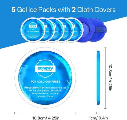 samply Small Gel Ice Packs, 5 Mini Reusable Cold Packs with 2 Covers