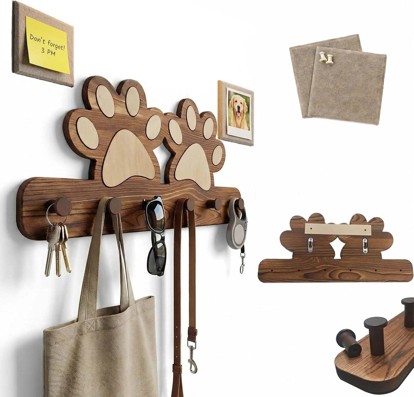 Farmhouse Dog Leash Holder for wall, Dog Accessory Organizer with Floating Shelf & 6 Hooks, Multi-Purpose Key Holder for Rustic Entryway Home Decor