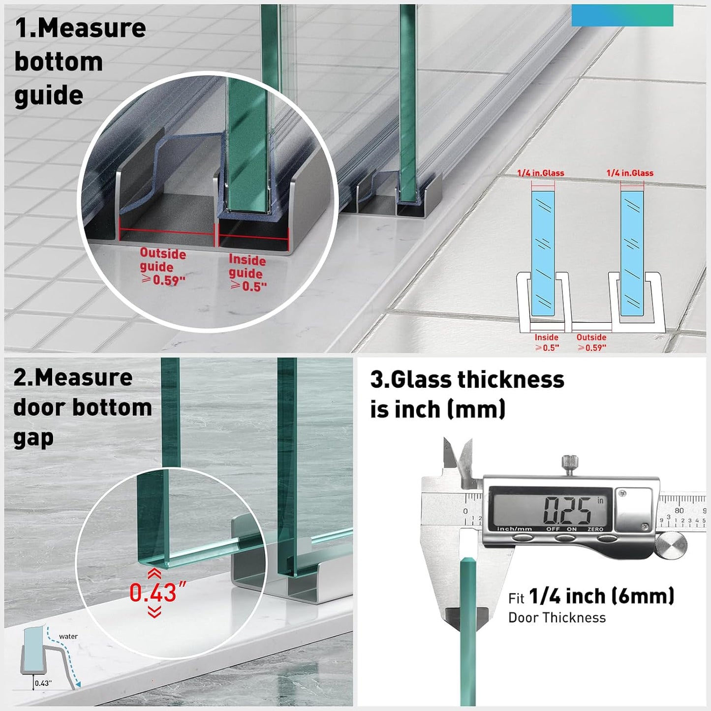 Sliding Shower Door Bottom Seal,2 PCS 3/8" x 36" | Sliding Shower Door Sweep for 3/8Inch Glass, Frameless Glass Door Seal Strip Stop Shower Leaks and Create a Water Barrier