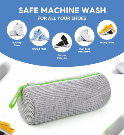 VASSON Shoe Washing Machine Bag, 2 Pack XL Laundry Bags for Sneakers | Heavy-duty thick material for noise reduction. Fits large shoes up to Size 13 - Cool Grey/Blue