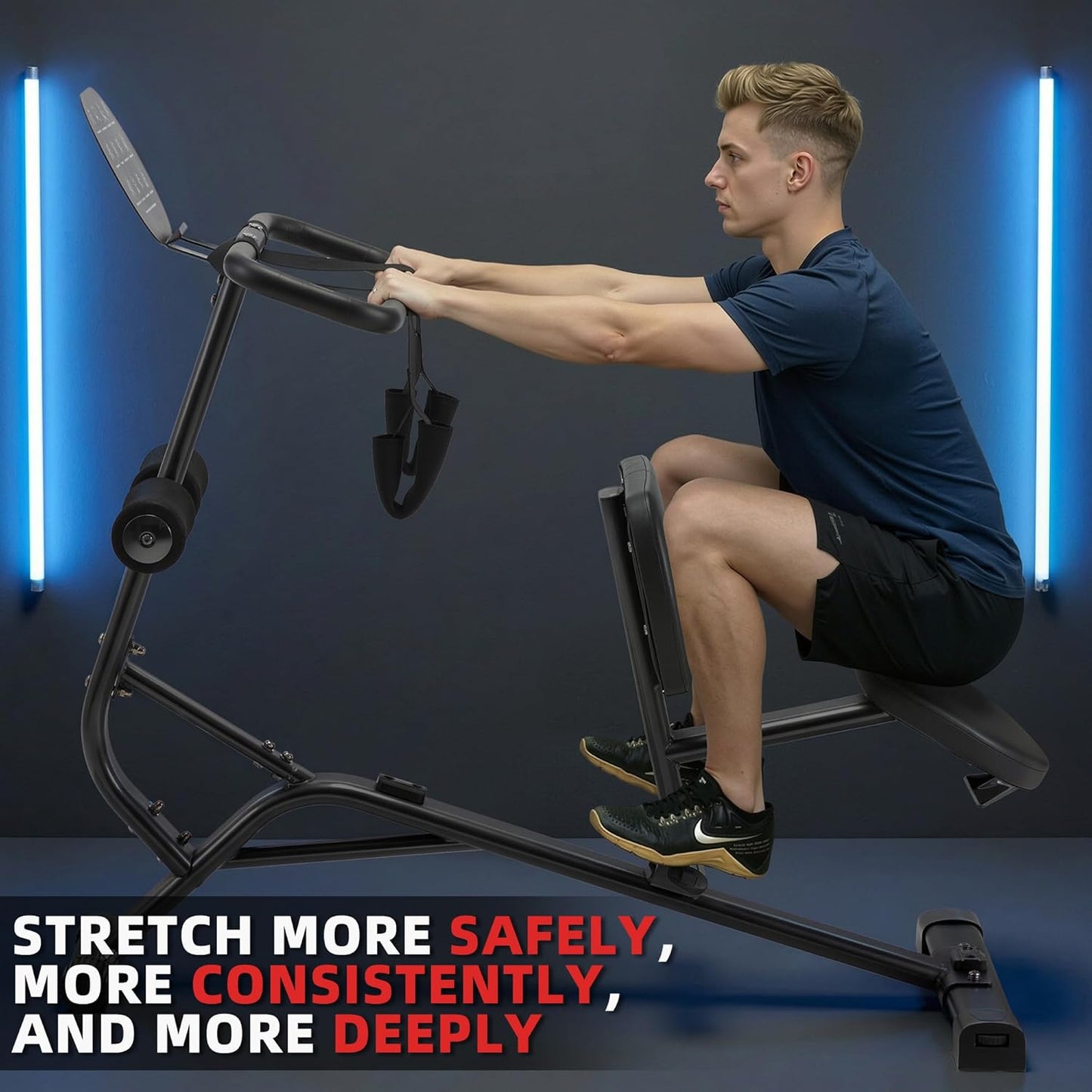 Heavy Duty Total Body Stretching Machine for Flexibility | Integrated Exercise Guide, Safety Straps,Adjustable Pedals,350 Capacity,Black,for Home & Gym