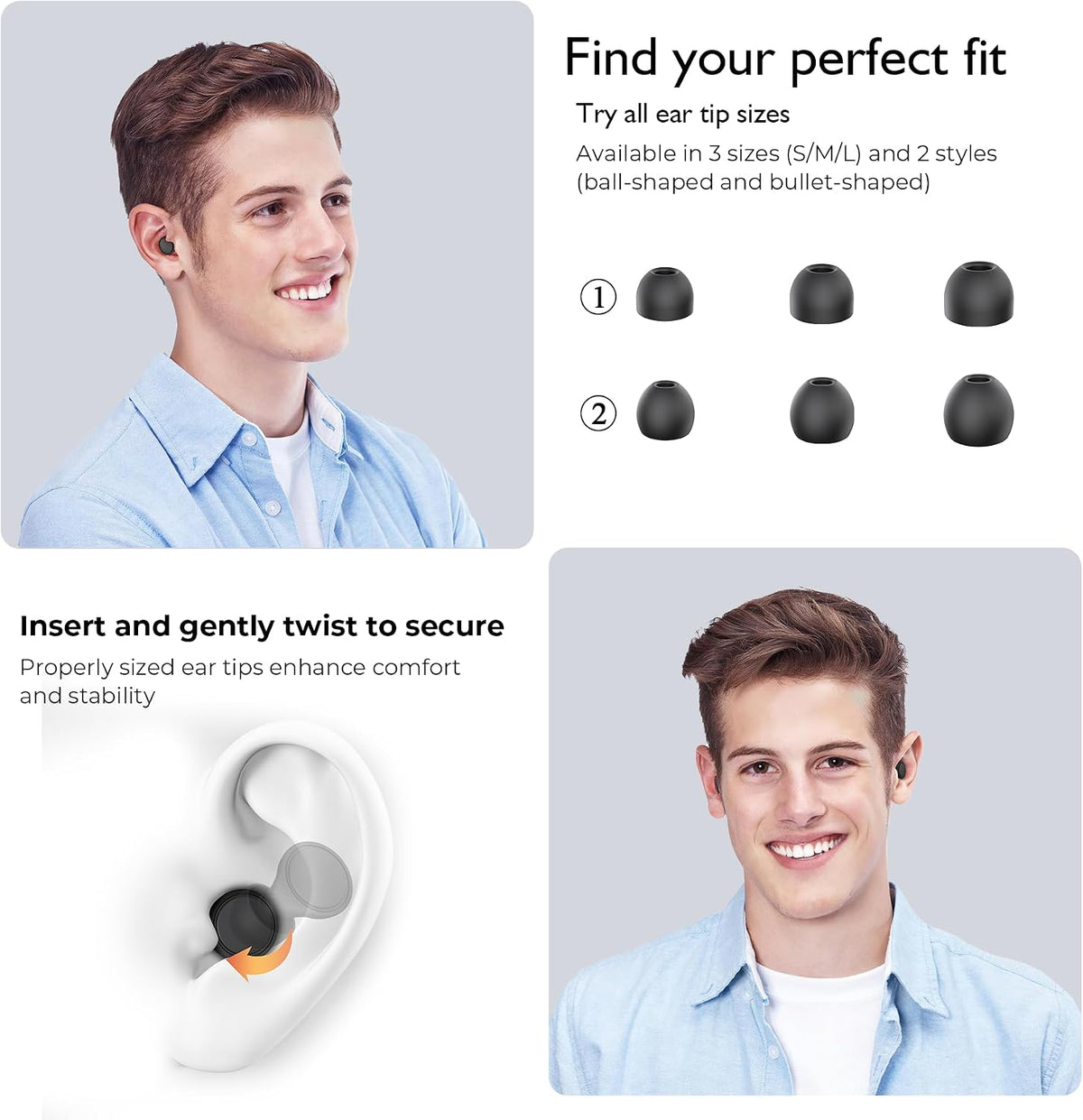 Jayine 2 Pairs Ear Plugs for Sleeping, Soft Full Silicone Ear Plugs for Noise Reduction 25dB, Reusable Hearing Protection Earplugs for Concert, Focus, Noise Sensitivity, 8 Ear Tips in S/M/L - Purple
