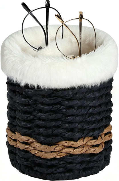 Paper Rope Plush Lined Eyelasses Holder Stand for Nightstand Desk