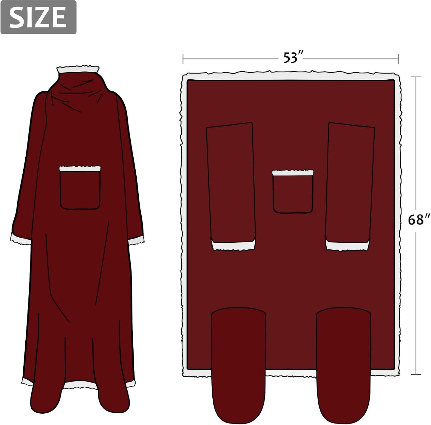 Catalonia Wearable Blanket with Sleeves & Foot Pocket for Adults | Soft Fleece Throw Wrap with Hands-Free Comfort, Perfect for Reading, TV Time & Relaxing, Christmas Gift for Women & Men