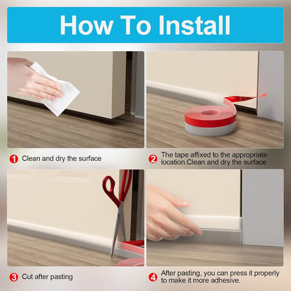 Door Weather Stripping, Silicone Door Seal Strip Sealing Tape, Door Draft Stopper Adhesive Seal Tape for Doors Windows &Shower Glass Door Gaps (Thickness Upgrade)