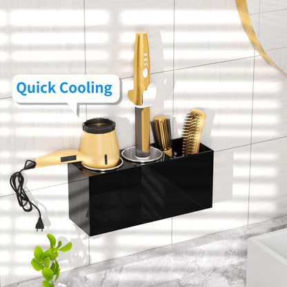 NIUBEE Hair Tool Organizer Wall Mount, Hair Dryer Holder for Bathroom,White | Acrylic Hair Organizer Storage Countertop, Blow Dryer Holder, Hot Tools Organizer for Curling Iron, Brush, 2 Stainless Cups