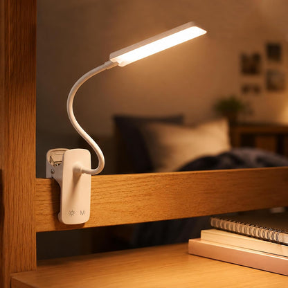 Eye Caring Clip on LED Bed Light 5 Color 5 Brightness Rechargeable Wireless | Flexible Neck Desk Lamp for College Dorm Essentials Reading