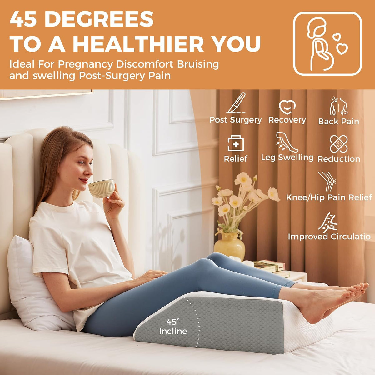 BIEEZZK Leg Elevation Pillow Blood Circulation, 23.6×16.8×8in, White/Grey