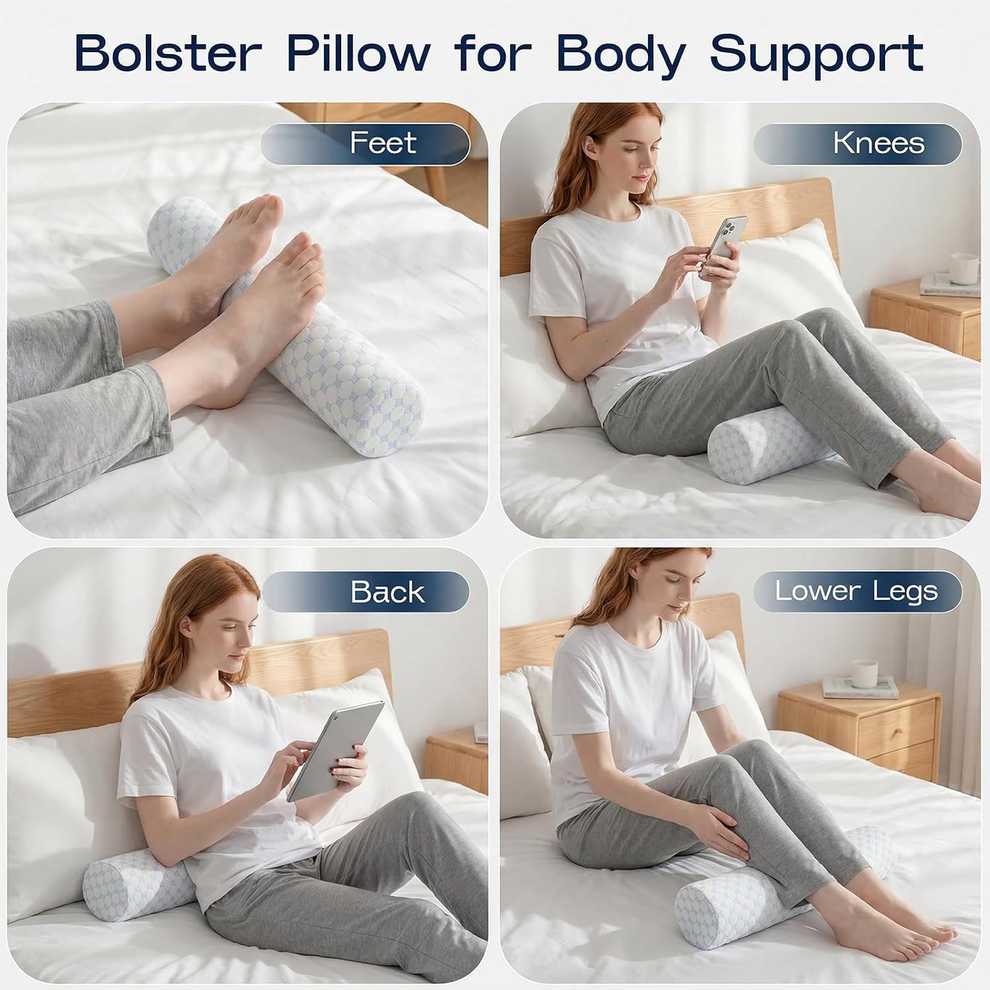 Neck Roll Pillow for Neck Pain Relief - Memory Foam Neck Support Pillow for Bed | Round Neck Pillow for Sleeping, 15.7 * 6 * 6 inch (Cool-Blue)