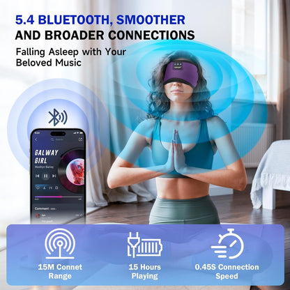 TOPOINT Sleep Mask with Bluetooth Headphones, 3D Eye Mask for Sleep Headphones with White Noise, Total Blackout, 5.4 Bluetooth, Timer, 15 Hours for Women Men, Travel, Meditation, Nap, CPAP Users