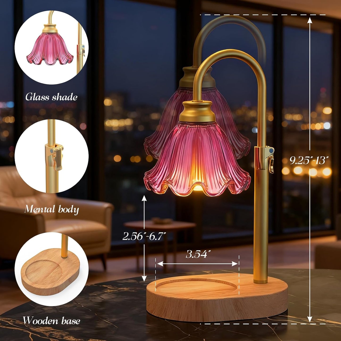Flower Candle Warmer Lamp,Adjustable Timer & Dimmer(Green) | Adjustable height fits jars. Timer & dimmer safe melt. 2 bulbs & heat-proof base. Perfect for bedroom, office, or gifting.
