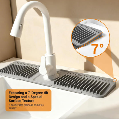 ZJWZLG Faucet Mat for Kitchen Sink, 14"X5.5" Silicone Sink Splash Guard , Snap-On Design & 7°slope Fast Drain, Folding Sink Faucet Mat for Universal Kitchen Bathroom Sink(Grey)