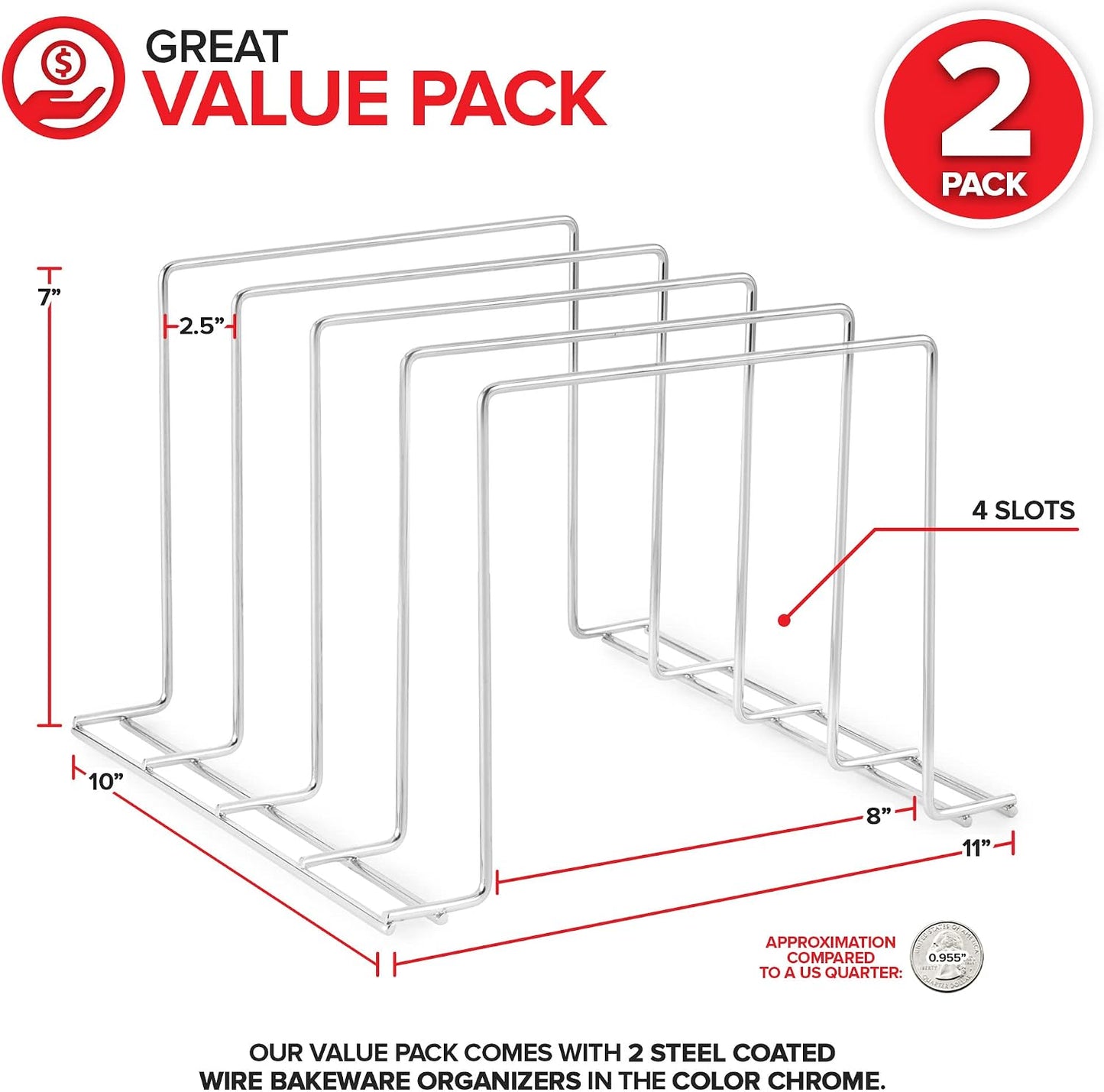 Stock Your Home Kitchen Cabinet Organizer, White (2 Pack) Steel Baking Sheet Holder with 4 Slots for Cabinet, Bakeware Organizer, Divider for Cutting Boards, Pot Lids, Pan Lids, Cookie Sheets