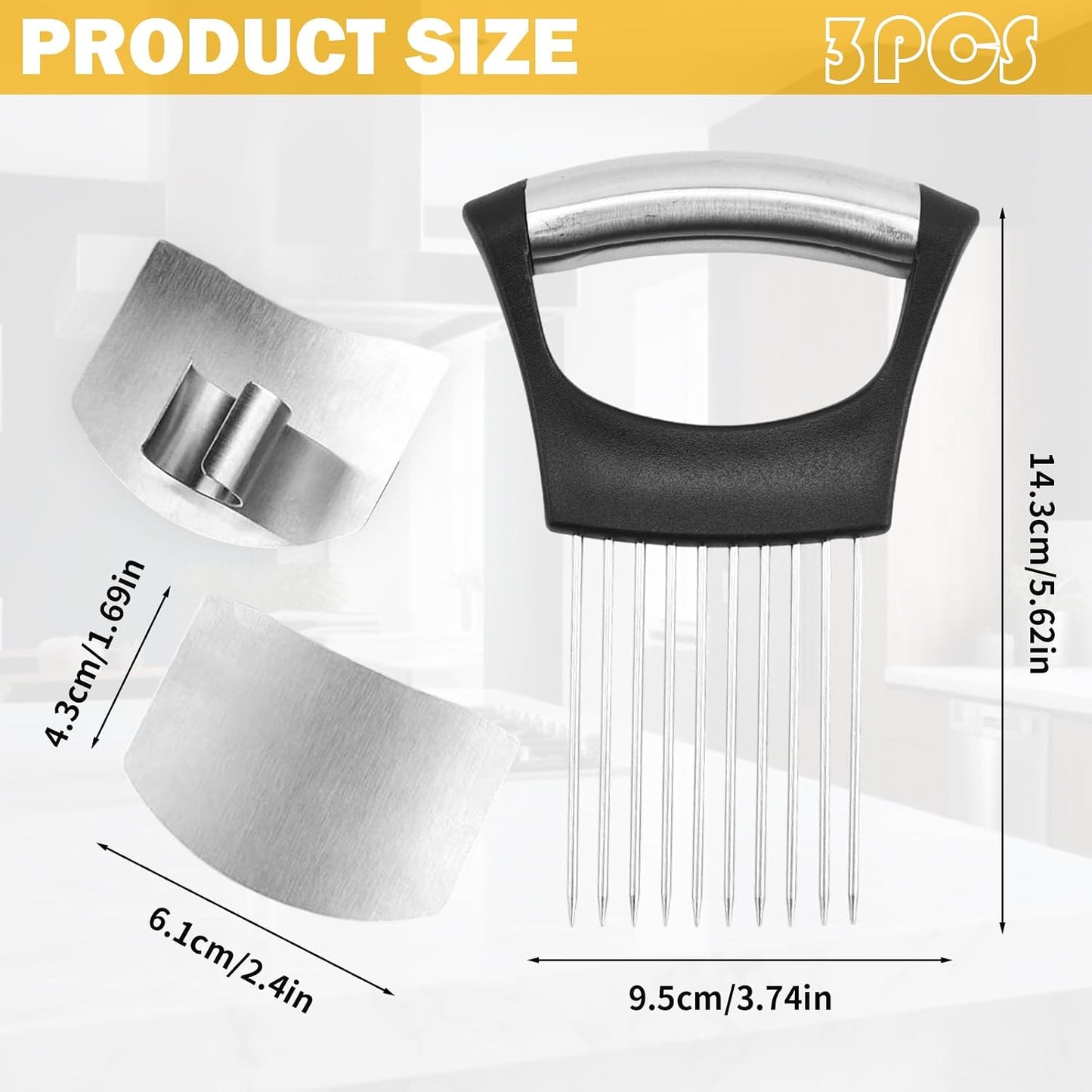 2 Packs Finger Protector For Cutting Food,1pcs Onion Holder,304 Stainless Steel Finger Guards For Cutting Food,Finger Guard For Slicing,Avoid Hurting When Slicing,Dicing,Chopping And Fruits