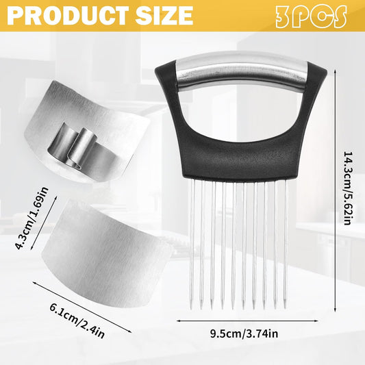 2 Packs Finger Protector For Cutting Food,1pcs Onion Holder,304 Stainless Steel Finger Guards For Cutting Food,Finger Guard For Slicing,Avoid Hurting When Slicing,Dicing,Chopping And Fruits