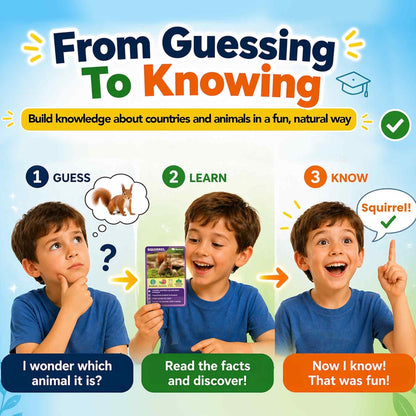 Quokka Who Guess It Better Countries – Educational Game with Visual Clues, Geography Learning Card Set, 50 Cards, Screen-Free Travel Game for Kids Ages 6+