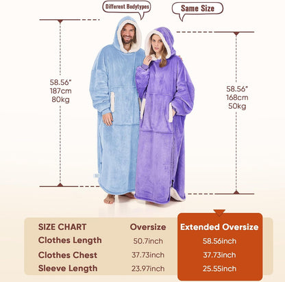 yescool Wearable Blanket Hoodie, Flannel Sherpa Fleece Blanket Sweatshirt for Adults Women Men,One Size Fits All - Colors A