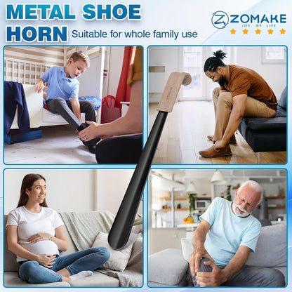 ZOMAKE Shoe Horn Long Handle for Seniors Men Women,Metal Long Shoehorn for Boots,16.5" Shoe Spoon Helper(Brown Handle) | 1Pack Stainless Steel Boot Horn Shoe Spoon Helper, Smooth Edges, Comfort Grip, No Bending Over, Shoe Protection(Brown Handle)