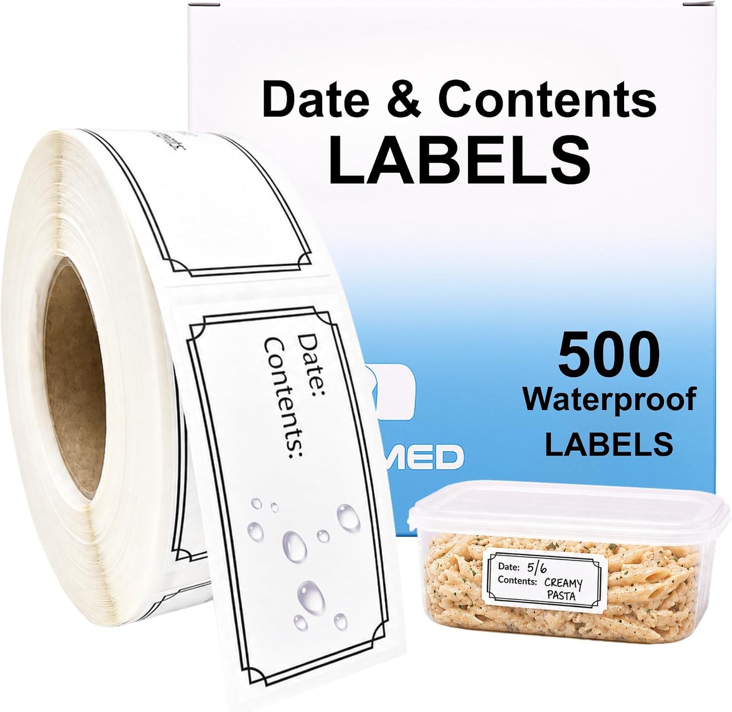 Pantry Labels for Containers, Waterproof Date & Contents Food Labels, 1" x 2" (25.4 x 50.8mm), 500/Roll, Writable