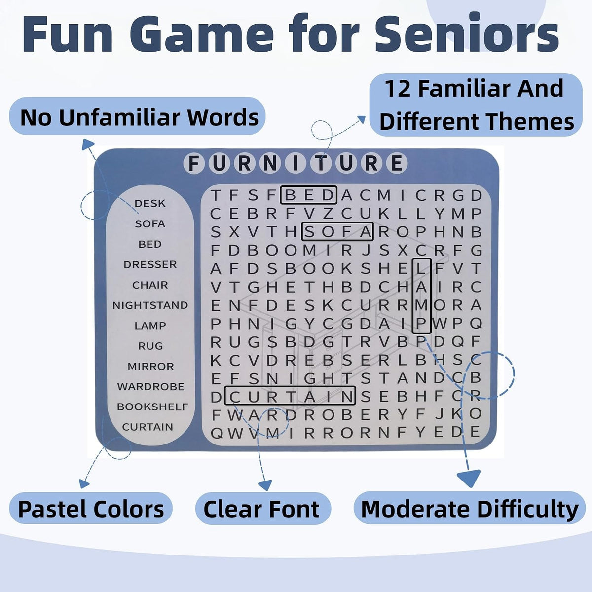 12 or 36 Pcs Reusable Word Search Cards for Dementia Game-Dementia Activities for Seniors with Alzheimer's-Elderly Alzheimer's Toys-Large Print Word Search Books (12 Reusable Word Search Card)