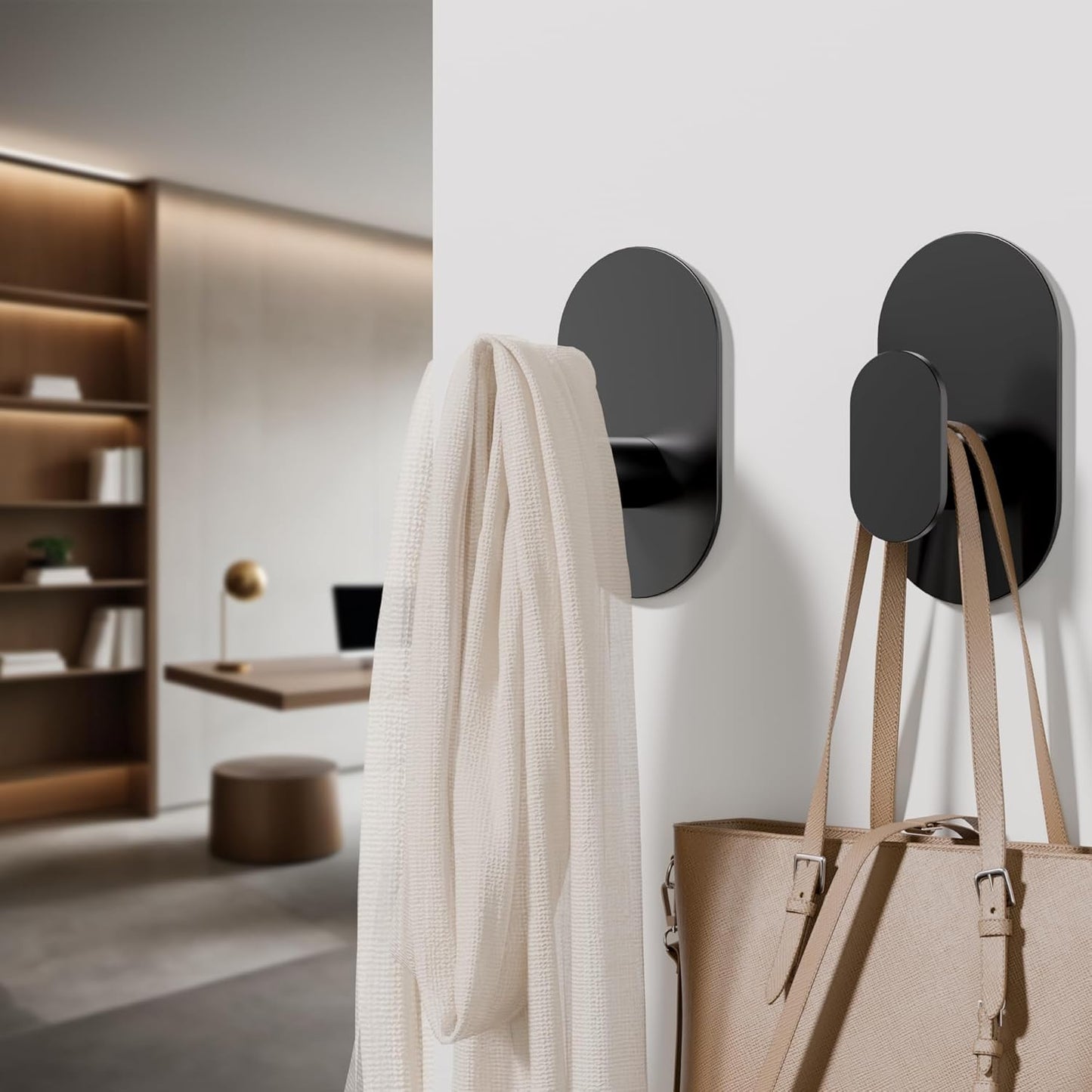 Aikzik Adhesive Towel Hooks - 4 Pack 26LB Extra Strong Heavy Duty Wall Hooks for Bathroom/Shower Door Hanging Coat, Robe, Towel, Dogs' Leads and Collars (Matte Black, Stainless Steel)