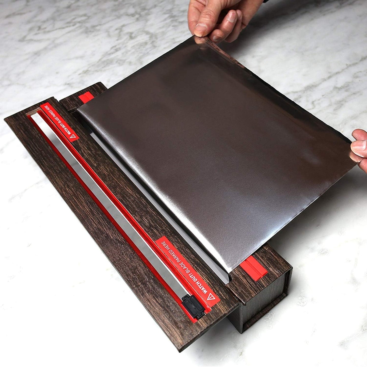 ChicWrap Stainless Steel Aluminum Foil Dispenser - Includes 18"x30' roll | Large 18" Reusable Aluminum Foil Dispenser with Four Non-Slip Rubber