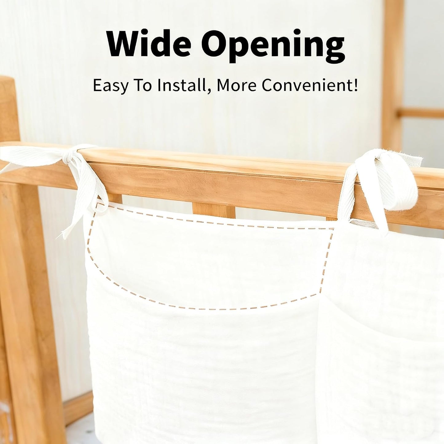Baby Bedside Hanging Storage Bag Muslin Cotton Teddy Bear, Crib Diaper Caddy Organizer 2 Pockets, Nappy-Dormitory Nursery Organization Holder for Cribs, Playard or Wall Milk Bottle Bib Organizing