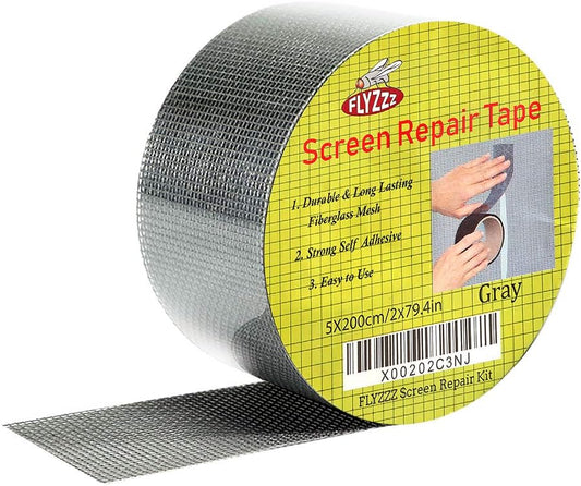 FLYZZZ Window Screen Repair Kit Tape, 79.4 in Waterproof Screen Repair Tape, 3-Layer Strong Adhesive Window Screen Doors Repair Patch Tape Suitable for Covering Holes&Tears Instantly