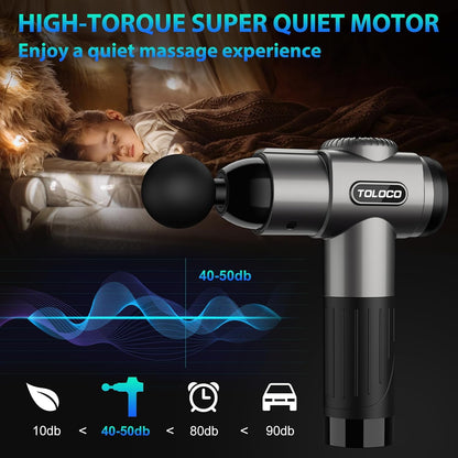 TOLOCO Massage Gun, Deep Tissue Back Massage for Athletes for Pain Relief, Percussion Massager with 10 Massages Heads & Silent Brushless Motor, Relaxation Gifts for Men Women, Black
