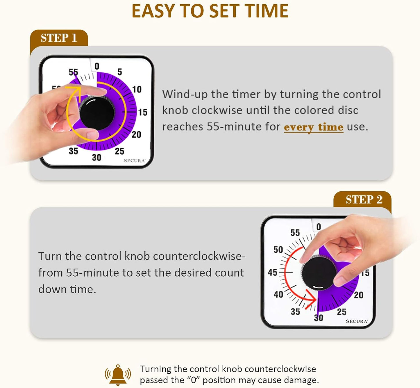 Secura 60-Minute Visual Countdown Timer, 7.5-Inch Oversize Classroom Visual Timer for Kids and Adults, Durable Mechanical Kitchen Timer Clock with Magnetic Backing (Blue)