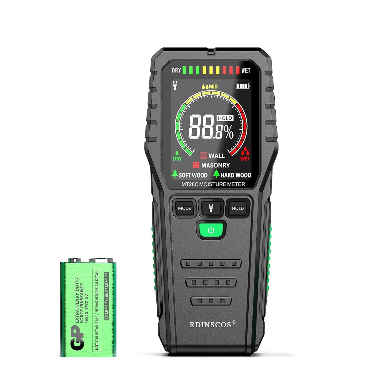 RDINSCOS Pinless Moisture Meter for Wood & Wall | Digital Moisture Detector, Flooding Detection, High Humidity Detection, For Walls, Floor, Masonry