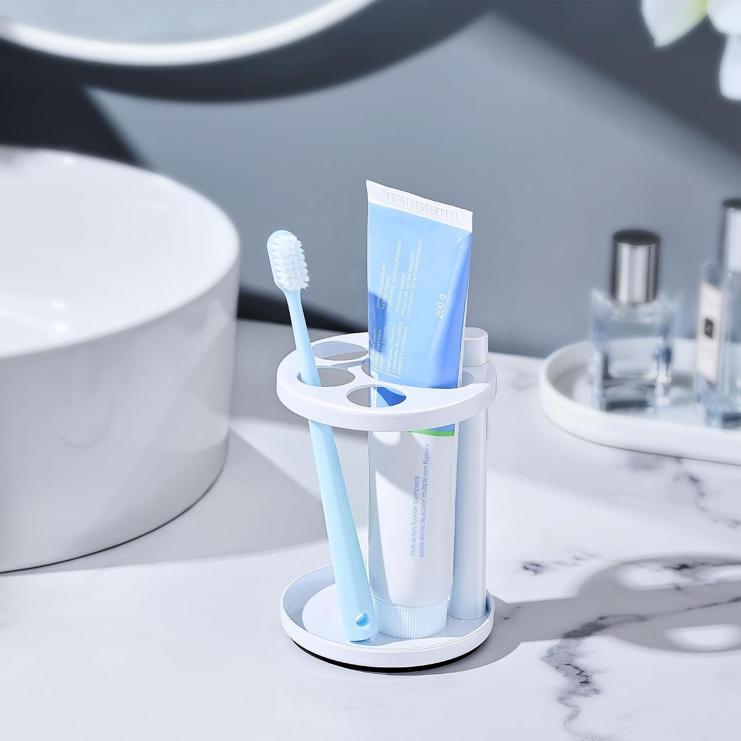 Toothbrush & Toothpaste Holder for Bathroom Countertop, Metal Electric Toothbrush Stand with Razor Slot, Ideal Design Caddy for Kids & Family, Black
