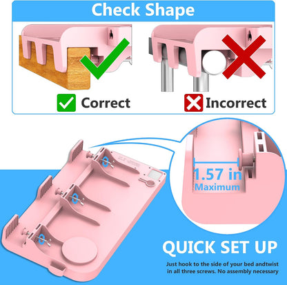 Bedside Shelf for Dorm Bunk Bed with USB Charging Port and 2 AC Outlets, Bedside Caddy, Attachable Bedside Table, College Dorm Essential Clip On Bedside Tray, Bunk Bed Accessories, Bedroom Furniture