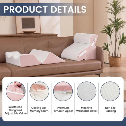 5PCS Wedge Pillow Set for After Surgery, Adjustable Orthopedic Foam Bed Wedge Pillow for Acid Reflux, GERD & Heartburn Relief, Back & Leg Elevation Support for Sleeping & Sitting Up, White Grey