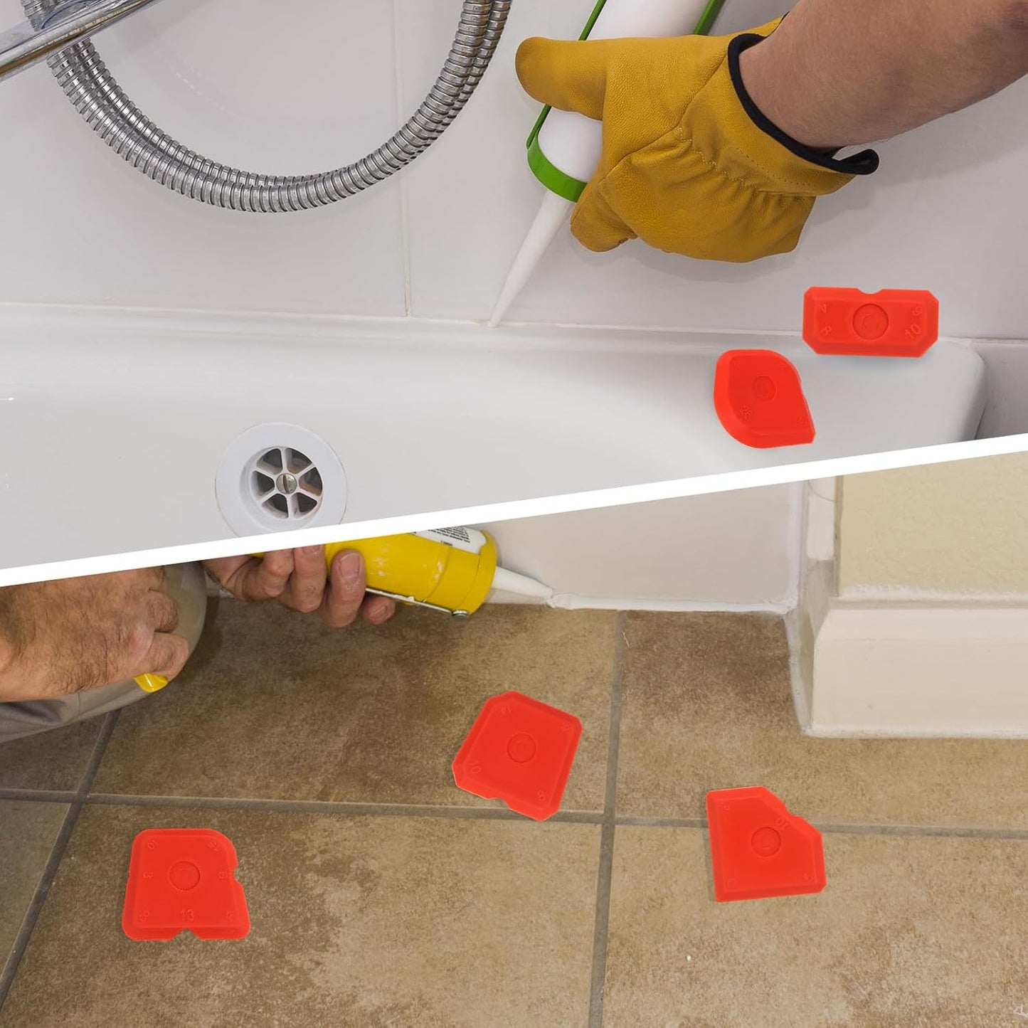 10pcs Silicone Cramer Spreader Caulking Tool Kit, Sealant Profiling Finishing Smoothing Tool Caulk Remover Grout Scraper Mastic Applicator for Kitchen Bathroom Floor Window Sink (Yellow)
