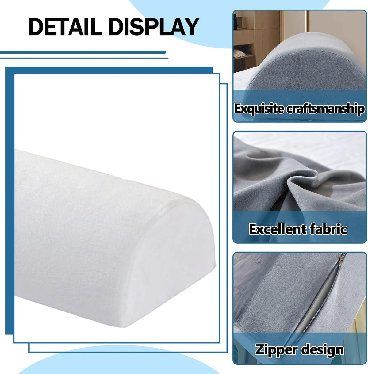 Half Moon Bolster Pillow for Legs, Knees, Lower Back and Head, Lumbar Support Pillow for Bed, Sleeping | Semi Roll for Ankle and Foot Comfort - Machine Washable Cover(@10,42x18x10cm/16.5x7x4in)