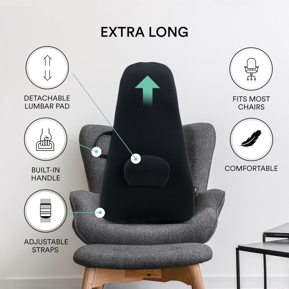 ObusForme Highback Backrest Support - Extra Tall Padded Seat Cushion and Lumbar Support Pillow, Portable Posture Support with Soft and Durable Foam