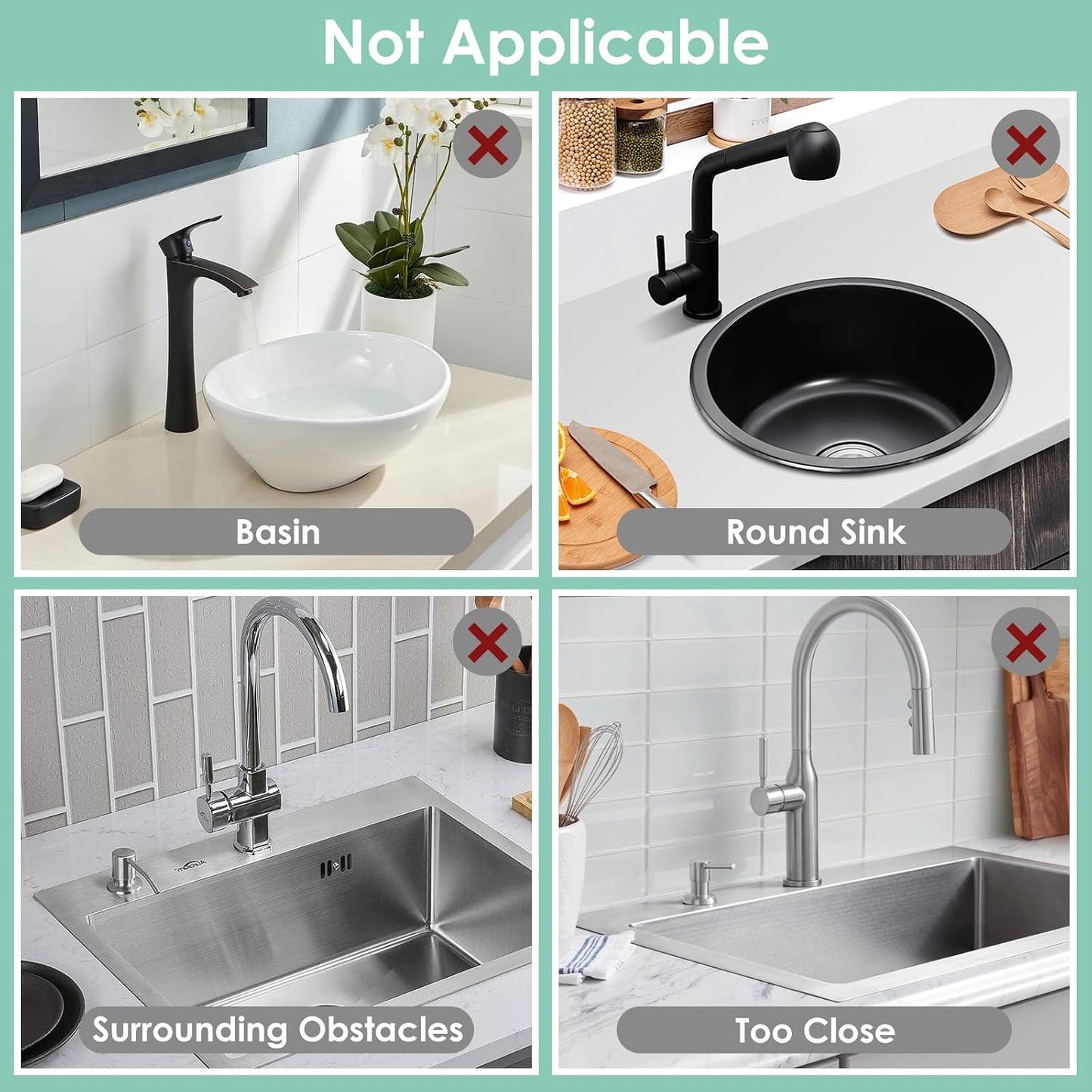 24-Inch Silicone Faucet Mat for Kitchen Sink Splash Guard, 7° Slope | 24"x5.5" water draining mat with fasten button; 1.6-2.75" customizable hole for bathroom, RV & kitchen sink drip catcher.