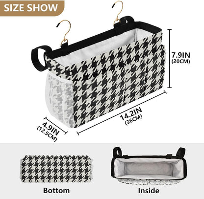 Black Bedside Caddy Storage Bag Bedside Organizer for Bed Rails College Dorm Room Organizer Caddy Hanging Shelf 6 Pockets with Hooks for Drinks Magazine Phone Holder