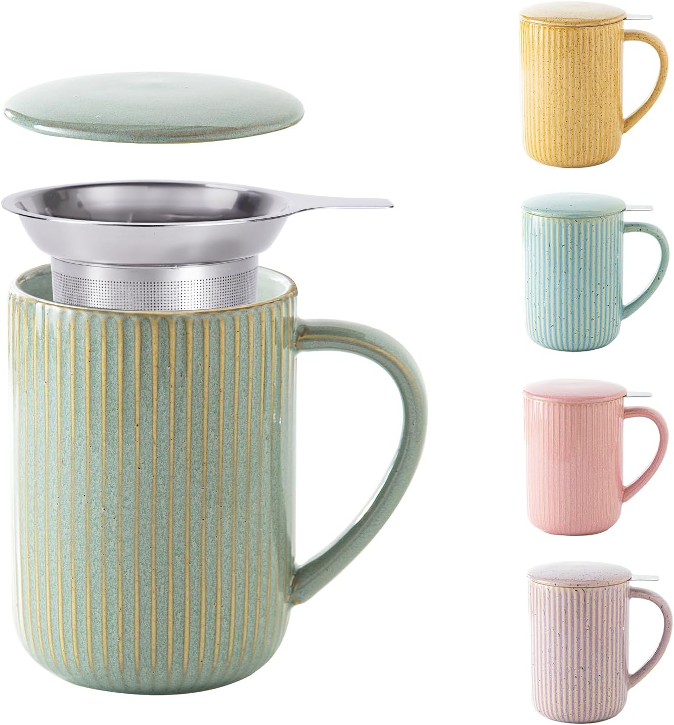 Yundu 15.5oz/470ml Flambe Purple Ceramics Teacups with Infuser and Lid, Loose Leaf Tea Cup