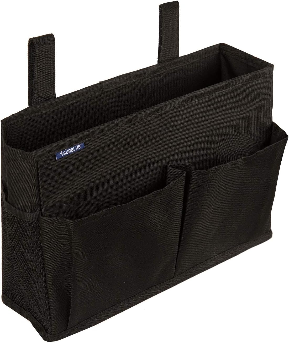 Surblue Bedside Caddy Hanging Organizer Storage Bag Pocket for Bunk, Hospital, College Dorm Rooms, Baby Bed Rails, Camp - 4 Pockets, 2 Hooks (Blue)