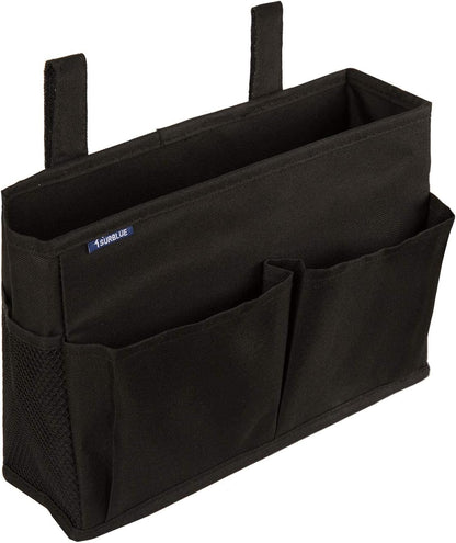 Surblue Bedside Caddy Hanging Organizer Storage Bag Pocket for Bunk, Hospital, College Dorm Rooms, Baby Bed Rails, Camp - 4 Pockets, 2 Hooks (Blue)
